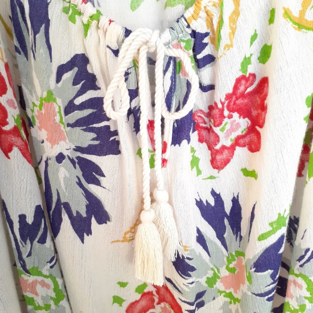 Denim & Supply Ralph Lauren Floral Boho Peasant Top Cream Multi-Colored Size M - Picture 4 of 11
